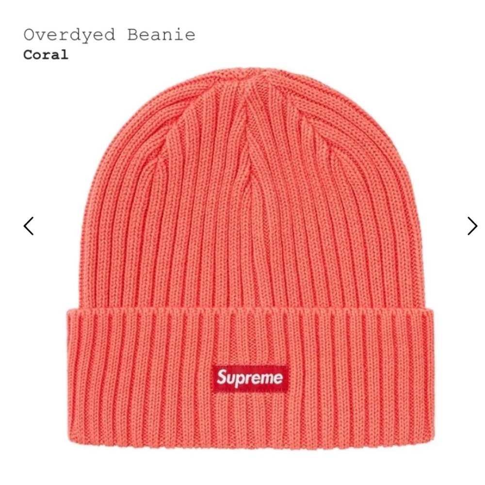 Authentic Supreme overdyed beanie in coral.